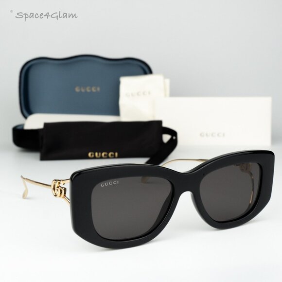 Gucci Women Sunglasses Black Gold Grey Butterfly GG1566S 001 BRAND NEW main image 5